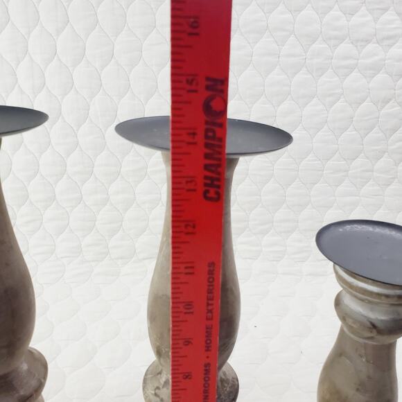 Pillar Whitewash Distressed Wood Candle Holders Set of 4 Farmhouse Decor Style - Picture 5 of 8